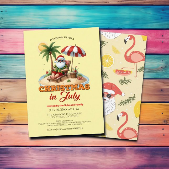Tropical Beach & Santa Christmas in July Party Invitation (Creator Uploaded)