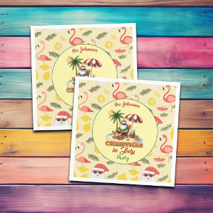 Tropical Beach & Santa Christmas in July Party Napkin