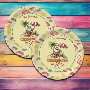 Tropical Beach & Santa Christmas in July Party Paper Plate