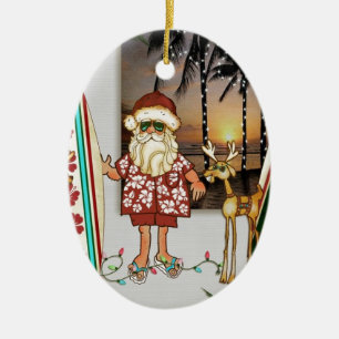Tropical Beach Santa Christmas Ornament