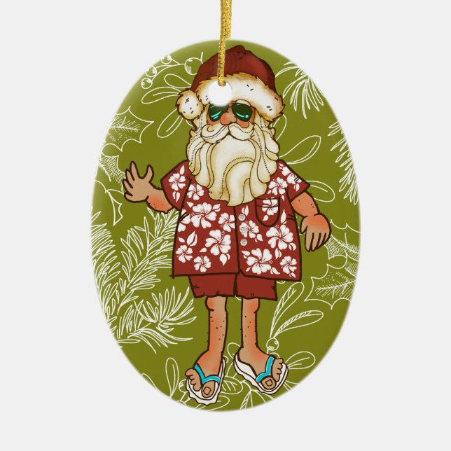 Tropical Beach Santa Christmas Ornament (Front)