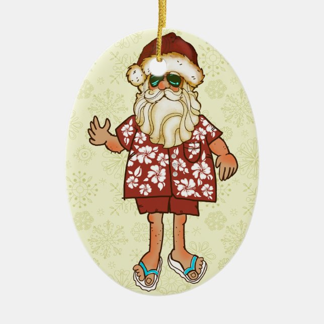Tropical Beach Santa Christmas Ornament (Front)