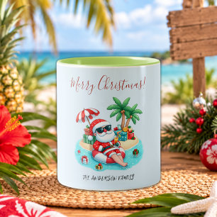 Tropical Beach Santa Christmas Party Two-Tone Coffee Mug