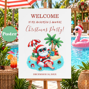 Tropical Beach Santa Christmas Party Welcome Poster