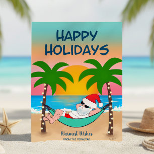 Tropical Beach Santa Hammock Christmas Holiday Card