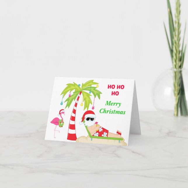 Tropical Beach Santa Holiday Card (Front)