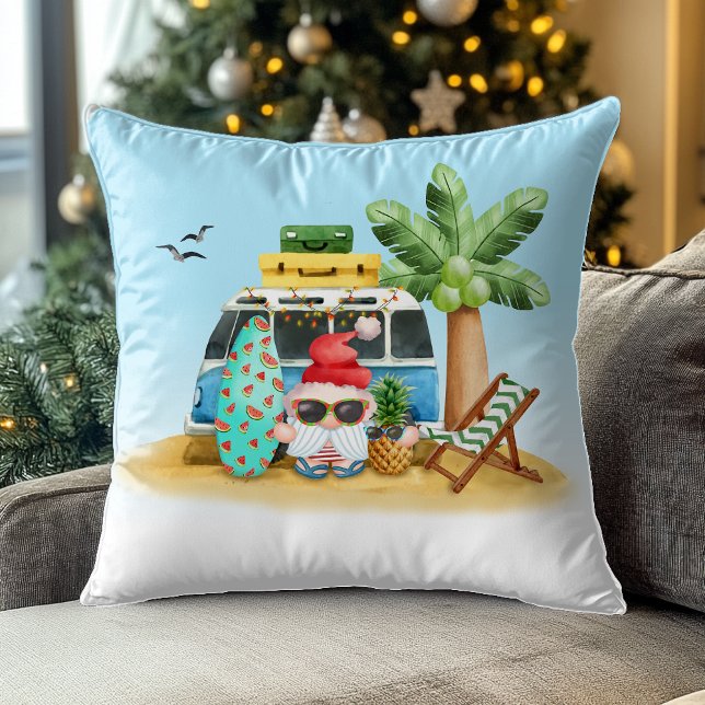 Tropical Beach Santa Palm Tree Christmas Cushion (Creator Uploaded)