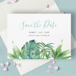Tropical Beach Save the Date<br><div class="desc">Announce your special day with this elegant tropical beach wedding Save the Date postcard, featuring lush watercolor palm leaves in soft, modern green tones. Whether you're planning a large celebration or one of many beautiful Florida micro wedding packages, this postcard sets the perfect tone. Customize the text using the easy...</div>