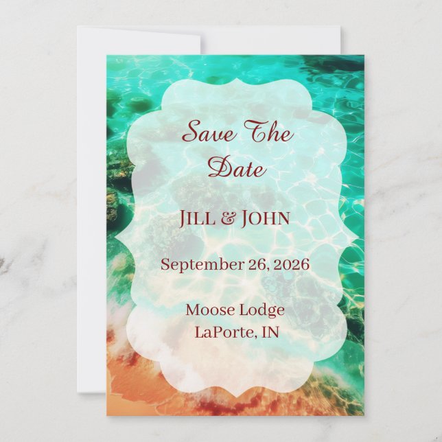 Tropical Beach Save the Date Announcement (Front)