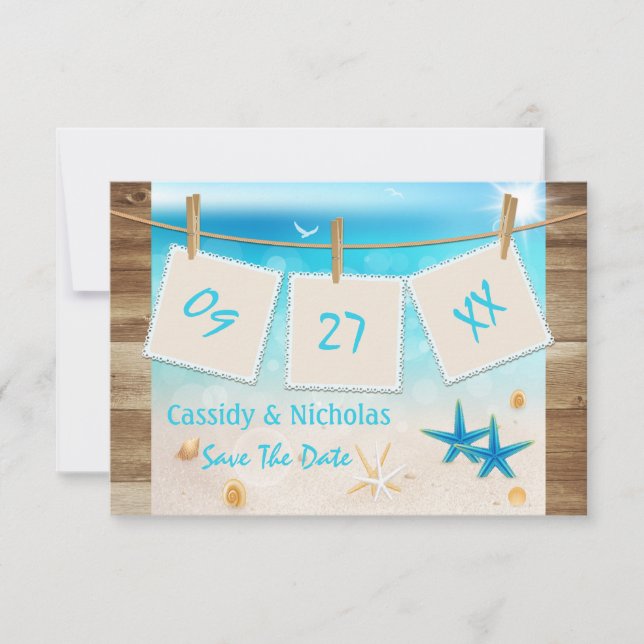 Tropical Beach Save The Date Card (Front)