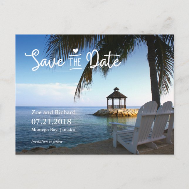 Tropical Beach Save the Date Postcard (Front)