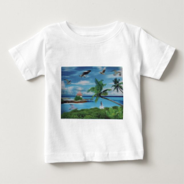 Tropical Beach Scene Art Print Baby T-Shirt (Front)