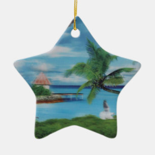 Tropical Beach Scene Art Print Ceramic Tree Decoration