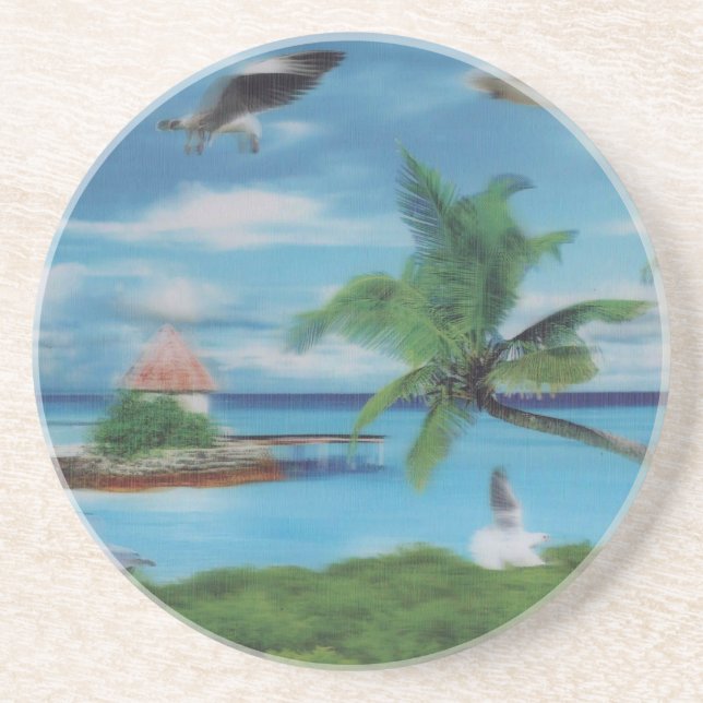 Tropical Beach Scene Art Print Coaster (Front)