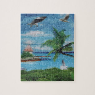 Tropical Beach Scene Art Print Jigsaw Puzzle