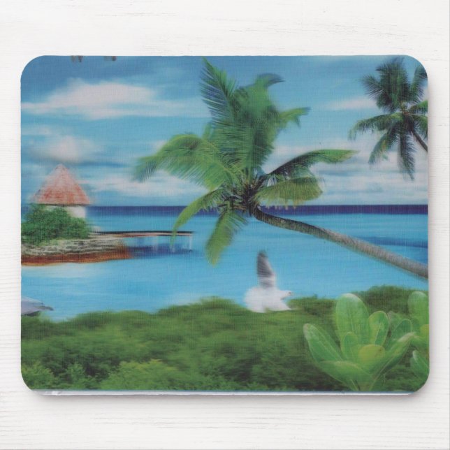 Tropical Beach Scene Art Print Mouse Pad (Front)