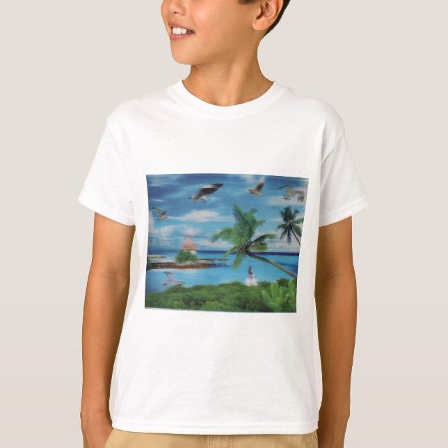 Tropical Beach Scene Art Print T-Shirt (Front)