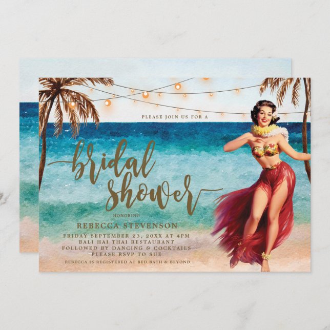 tropical beach scene bridal shower invitation (Front/Back)