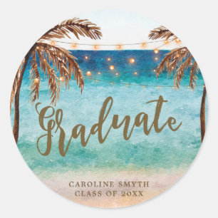 tropical beach scene graduation favours sticker