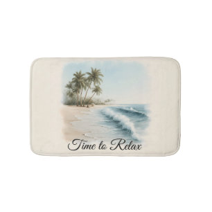 Tropical Beach Scene in a Watercolor Style Bath Mat