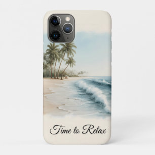 Tropical Beach Scene in a Watercolor Style iPhone 11 Pro Case