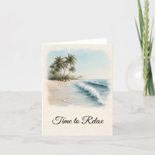 Tropical Beach Scene in a Watercolor Style Holiday Card