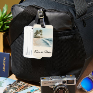 Tropical Beach Scene in a Watercolor Style Luggage Tag
