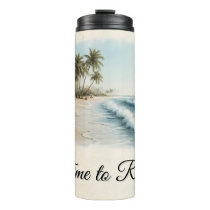 Tropical Beach Scene in a Watercolor Style Thermal Tumbler