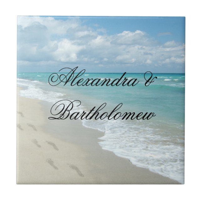 Tropical Beach Scene Personalised Keepsake Ceramic Tile (Front)