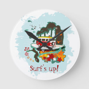 Tropical Beach Scene Round Clock