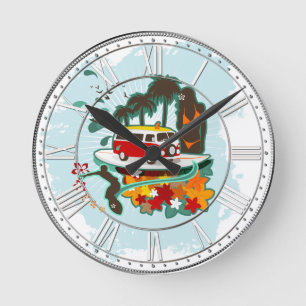 Tropical Beach Scene Round Clock