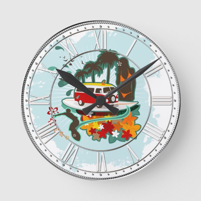 Tropical Beach Scene Round Clock (Front)