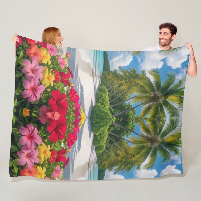 Tropical Beach Scene Throw Blanket (In Situ)