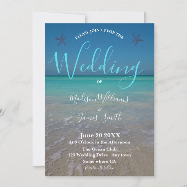 Tropical Beach Scene White Sands Modern Wedding Invitation (Front)