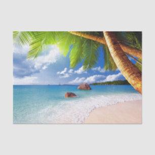 Tropical Beach Scene with Palm Trees Tissue Paper