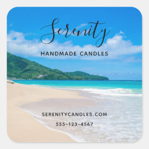 Tropical Beach Scenic Photo Business Square Sticker