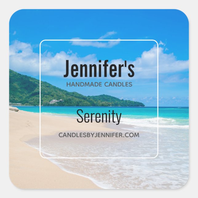Tropical Beach Scenic Photo Candle Business Square Sticker (Front)