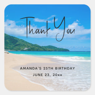 Tropical Beach Scenic Photo Party Thank You Square Sticker