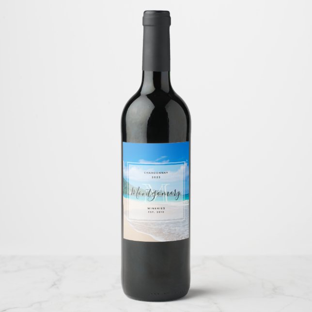 Tropical Beach Scenic Photo Wine Making Label (Front)