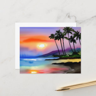 Tropical Beach Scenic Watercolor  Postcard