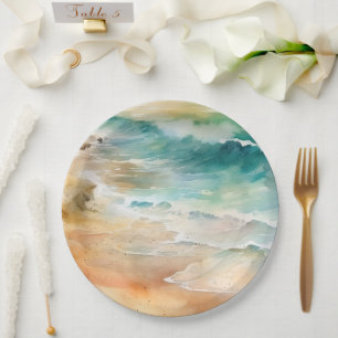 Tropical Beach Sea and Sand Ocean Coast Paper Plate
