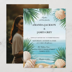 Tropical Beach Sea Blue Wedding Invitation
