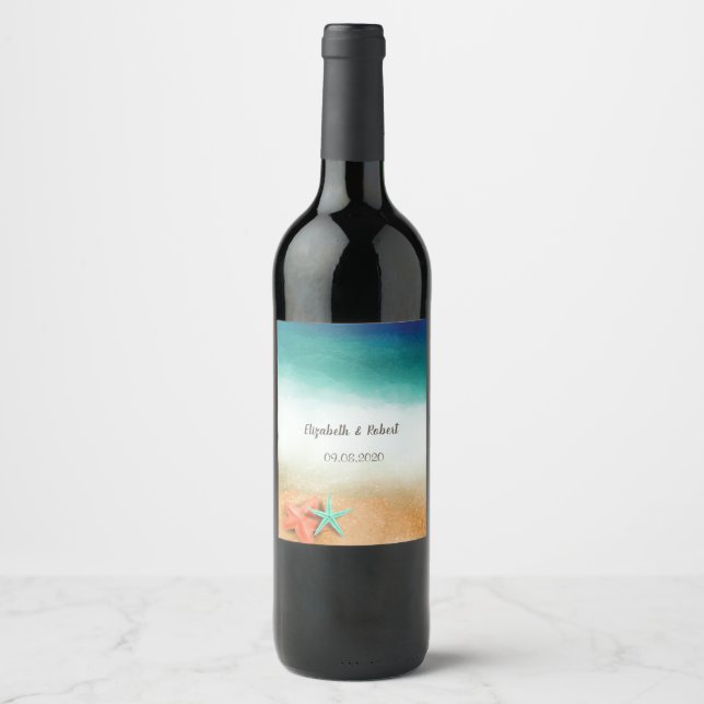 Tropical Beach Sea fish Wine Label (Front)