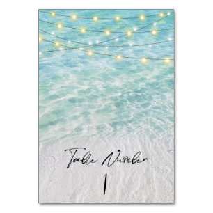 Tropical Beach Sea Glass & String Lights Table Number