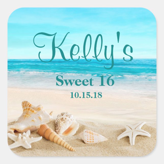Tropical Beach Sea Shell Sweet 16 Favour Labels (Front)
