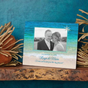 Tropical Beach Sea Stars Newlywed Photo Keepsake Plaque