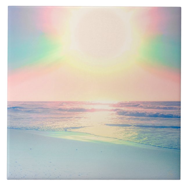 Tropical Beach Sea Sun Colourful Summer Ceramic Tile (Front)