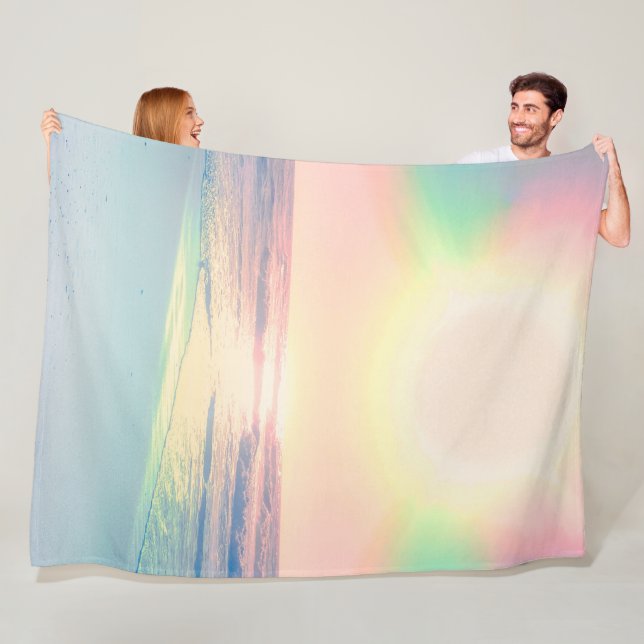 Tropical Beach Sea Sun Colourful Summer Fleece Blanket (In Situ)