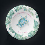 Tropical Beach Sea Turtle Baby Shower Paper Plate<br><div class="desc">Personalised paper bowls for your tropical sea turtle themed backyard baby shower. This design features a monstera palm leaves border with a watercolor sea turtle. Personalise with the mama-to-be's name and shower date in pink. To see the matching beach theme aloha party decor visit www.zazzle.com/dotellabelle Unique watercolor art and design...</div>