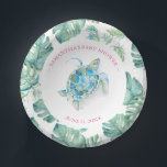 Tropical Beach Sea Turtle Baby Shower Paper Plate<br><div class="desc">Personalised paper bowls for your tropical sea turtle themed backyard baby shower. This design features a monstera palm leaves border with a watercolor sea turtle. Personalise with the mama-to-be's name and shower date in pink. To see the matching beach theme aloha party decor visit www.zazzle.com/dotellabelle Unique watercolor art and design...</div>